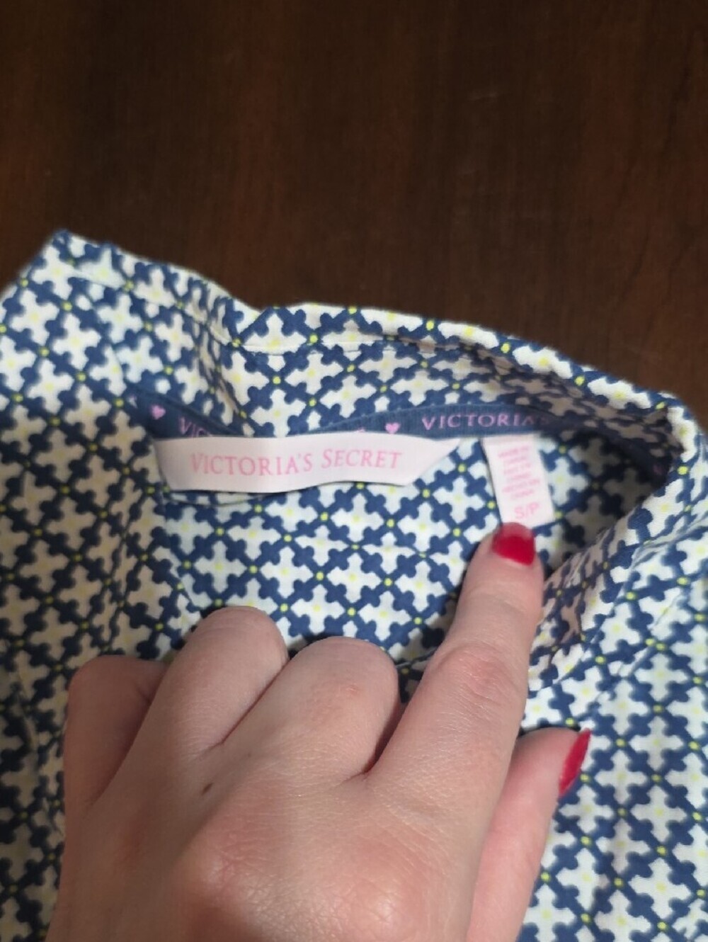 Victoria's Secret Navy and White Geometric Button-Front Pajama Shirt - Picture 2 of 8